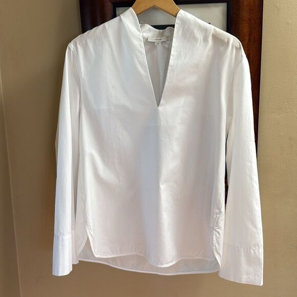 Vince Band Collar V-Neck Long Sleeve Cotton Blouse Medium - Picture 6 of 8